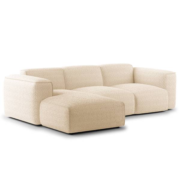 Ecksofa HUDSON 3-Sitzer mit Longchair Teddy-Bouclé Stoff Bony: Beige - Breite: 251 cm - Longchair davorstehend links