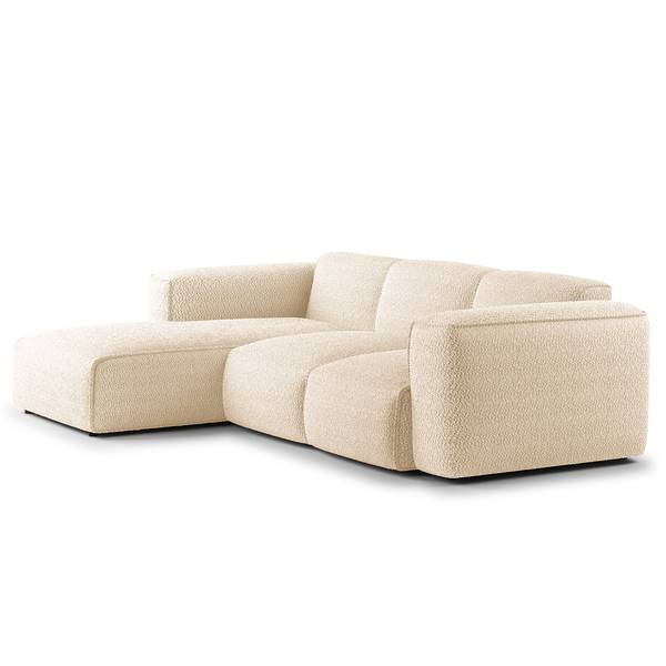 Ecksofa HUDSON 3-Sitzer mit Longchair Teddy-Bouclé Stoff Bony: Beige - Breite: 251 cm - Longchair davorstehend links