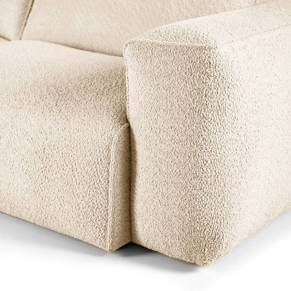 Ecksofa HUDSON 3-Sitzer mit Longchair Teddy-Bouclé Stoff Bony: Beige - Breite: 251 cm - Longchair davorstehend links