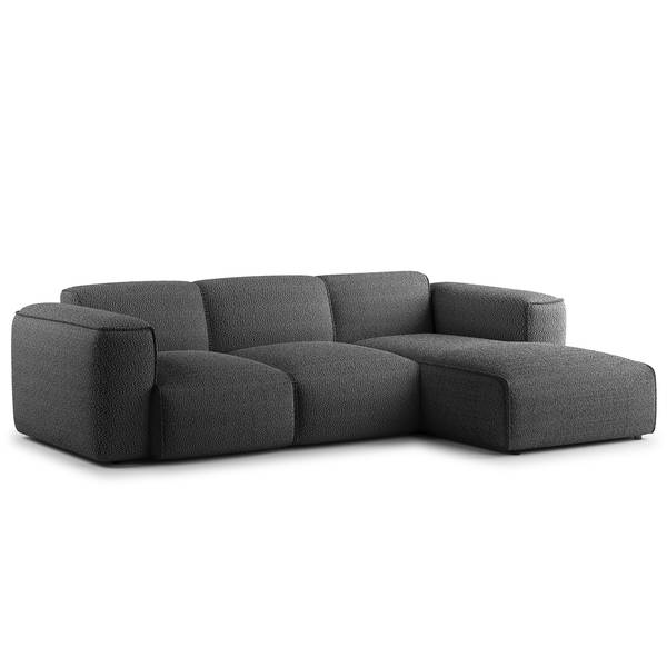 Ecksofa HUDSON 3-Sitzer mit Longchair Teddy-Bouclé Stoff Bony: Anthrazit - Breite: 251 cm - Longchair davorstehend rechts