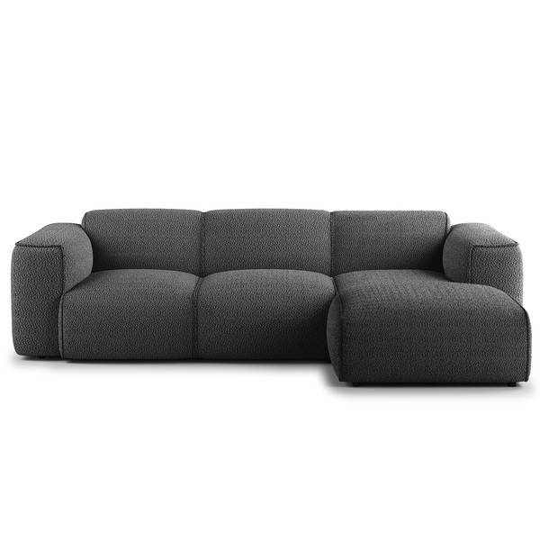 Ecksofa HUDSON 3-Sitzer mit Longchair Teddy-Bouclé Stoff Bony: Anthrazit - Breite: 251 cm - Longchair davorstehend rechts