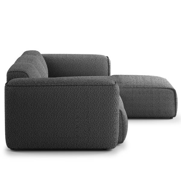 Ecksofa HUDSON 3-Sitzer mit Longchair Teddy-Bouclé Stoff Bony: Anthrazit - Breite: 251 cm - Longchair davorstehend rechts