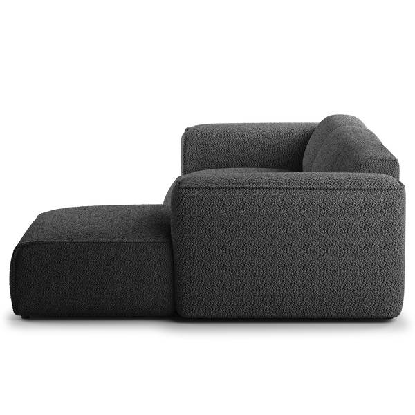 Ecksofa HUDSON 3-Sitzer mit Longchair Teddy-Bouclé Stoff Bony: Anthrazit - Breite: 251 cm - Longchair davorstehend rechts