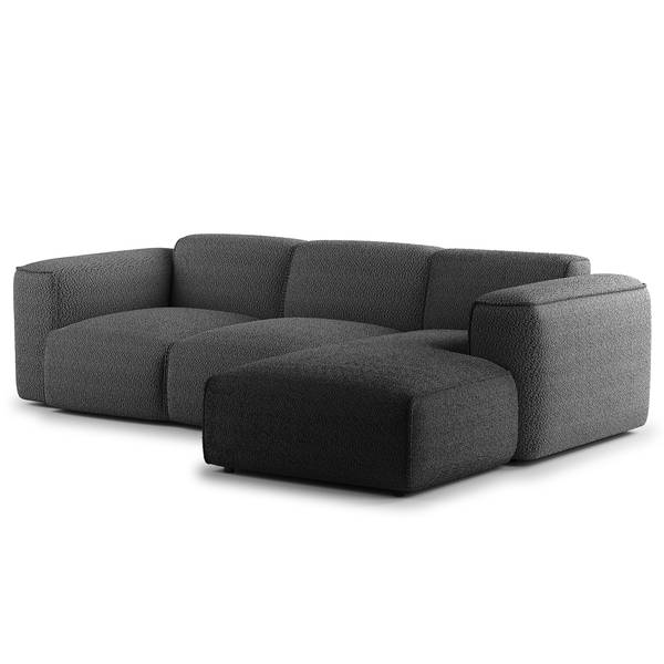 Ecksofa HUDSON 3-Sitzer mit Longchair Teddy-Bouclé Stoff Bony: Anthrazit - Breite: 251 cm - Longchair davorstehend rechts