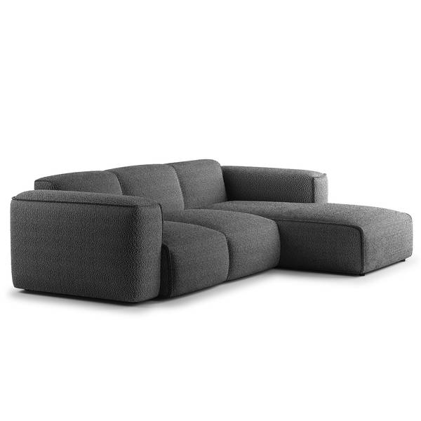 Ecksofa HUDSON 3-Sitzer mit Longchair Teddy-Bouclé Stoff Bony: Anthrazit - Breite: 251 cm - Longchair davorstehend rechts
