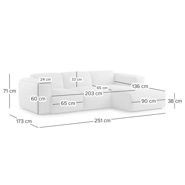 Ecksofa HUDSON 3-Sitzer mit Longchair Teddy-Bouclé Stoff Bony: Anthrazit - Breite: 251 cm - Longchair davorstehend rechts