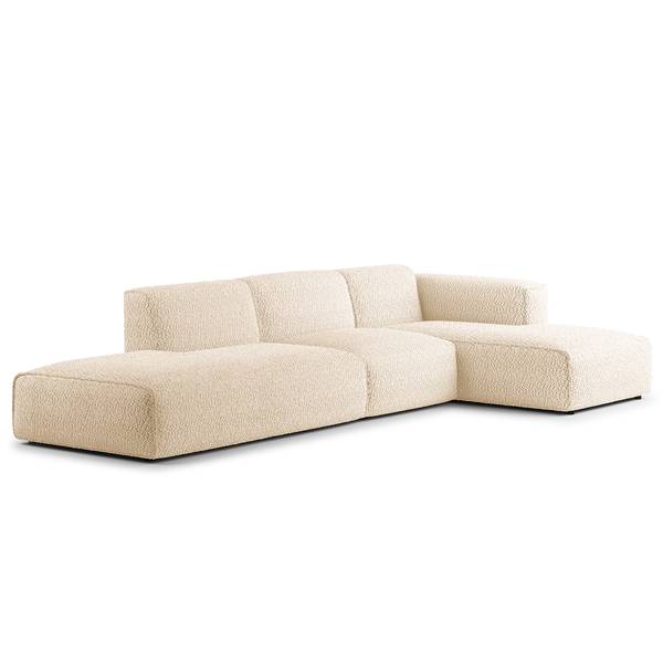 Ecksofa HUDSON mit Chaiselongue Teddy-Bouclé Stoff Bony: Beige - Longchair davorstehend rechts