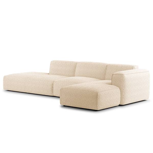 Ecksofa HUDSON mit Chaiselongue Teddy-Bouclé Stoff Bony: Beige - Longchair davorstehend rechts