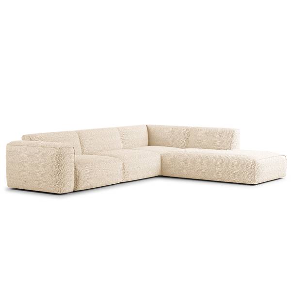 Ecksofa HUDSON 3-Sitzer mit Recamiere Teddy-Bouclé Stoff Bony: Beige - Ottomane davorstehend rechts