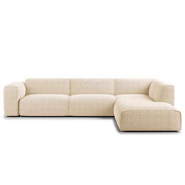 Ecksofa HUDSON 3-Sitzer mit Recamiere Teddy-Bouclé Stoff Bony: Beige - Ottomane davorstehend rechts