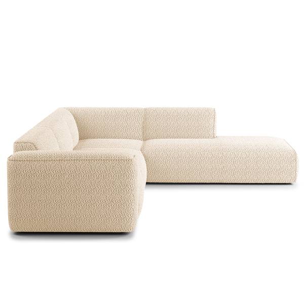 Ecksofa HUDSON 3-Sitzer mit Recamiere Teddy-Bouclé Stoff Bony: Beige - Ottomane davorstehend rechts