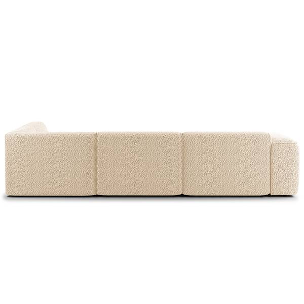 Ecksofa HUDSON 3-Sitzer mit Recamiere Teddy-Bouclé Stoff Bony: Beige - Ottomane davorstehend rechts