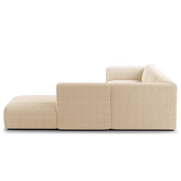 Ecksofa HUDSON 3-Sitzer mit Recamiere Teddy-Bouclé Stoff Bony: Beige - Ottomane davorstehend rechts