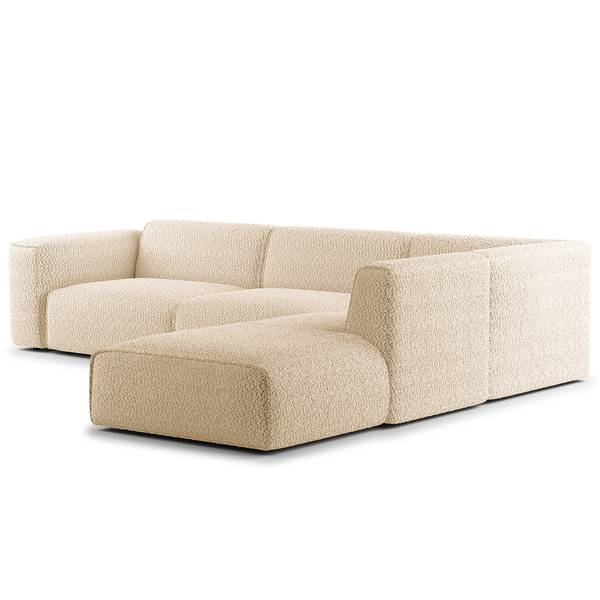 Ecksofa HUDSON 3-Sitzer mit Recamiere Teddy-Bouclé Stoff Bony: Beige - Ottomane davorstehend rechts