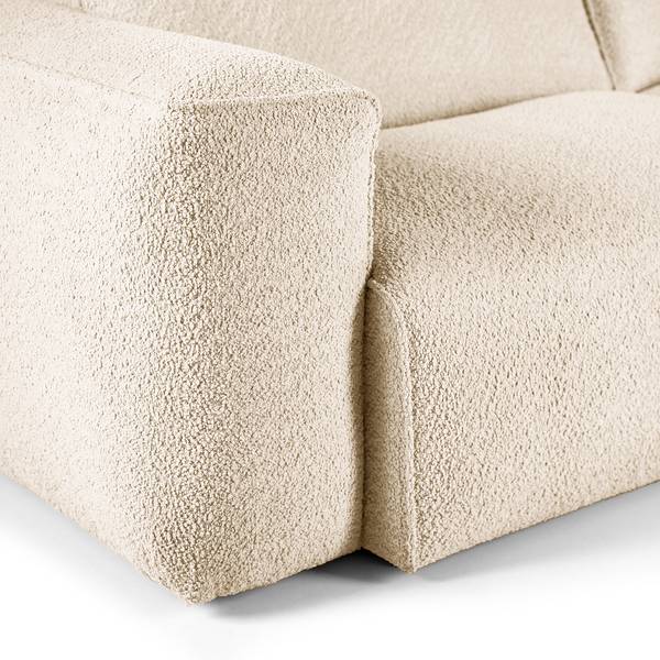 Ecksofa HUDSON 3-Sitzer mit Recamiere Teddy-Bouclé Stoff Bony: Beige - Ottomane davorstehend rechts