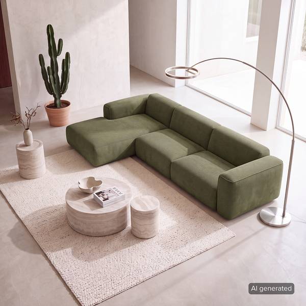 Ecksofa HUDSON 3-Sitzer mit Longchair Cordstoff Snor: Grün - Breite: 317 cm - Longchair davorstehend links