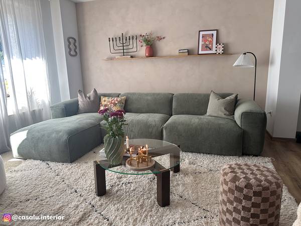Ecksofa HUDSON 3-Sitzer mit Longchair Cordstoff Snor: Grün - Breite: 317 cm - Longchair davorstehend links