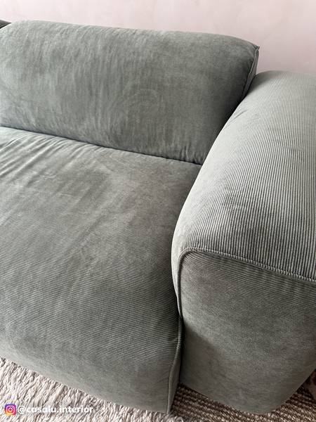 Ecksofa HUDSON 3-Sitzer mit Longchair Cordstoff Snor: Grün - Breite: 317 cm - Longchair davorstehend links