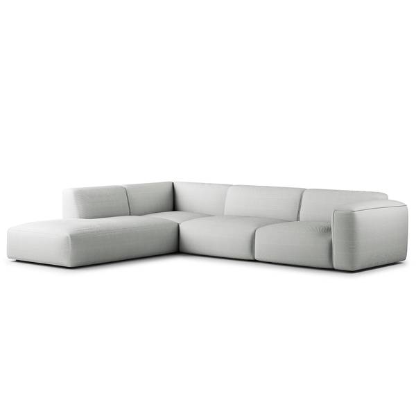 Ecksofa HUDSON 3-Sitzer mit Recamiere Cordstoff Snor: Grau - Ottomane davorstehend links