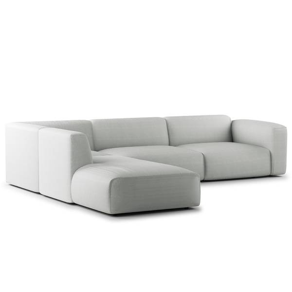 Ecksofa HUDSON 3-Sitzer mit Recamiere Cordstoff Snor: Grau - Ottomane davorstehend links