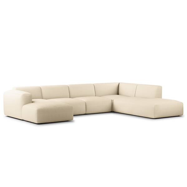 Wohnlandschaft HUDSON Cordstoff Snor: Beige - Longchair davorstehend links / Ottomane rechts