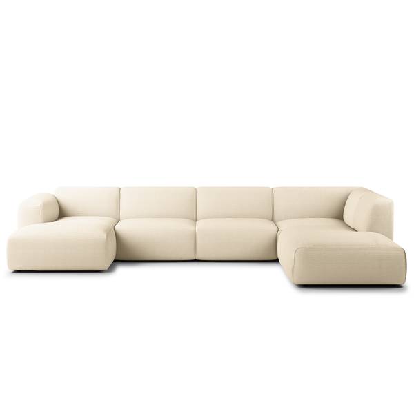 Wohnlandschaft HUDSON Cordstoff Snor: Beige - Longchair davorstehend links / Ottomane rechts