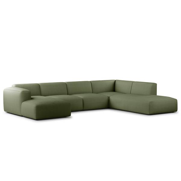 Wohnlandschaft HUDSON Cordstoff Snor: Grün - Longchair davorstehend links / Ottomane rechts