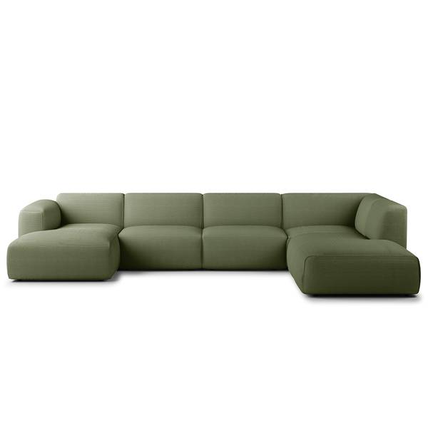 Wohnlandschaft HUDSON Cordstoff Snor: Grün - Longchair davorstehend links / Ottomane rechts