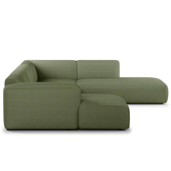 Wohnlandschaft HUDSON Cordstoff Snor: Grün - Longchair davorstehend links / Ottomane rechts
