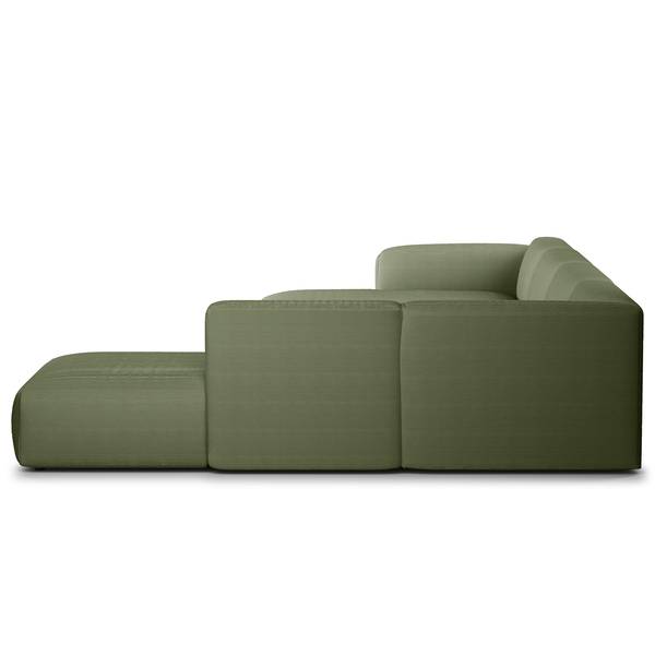 Wohnlandschaft HUDSON Cordstoff Snor: Grün - Longchair davorstehend links / Ottomane rechts