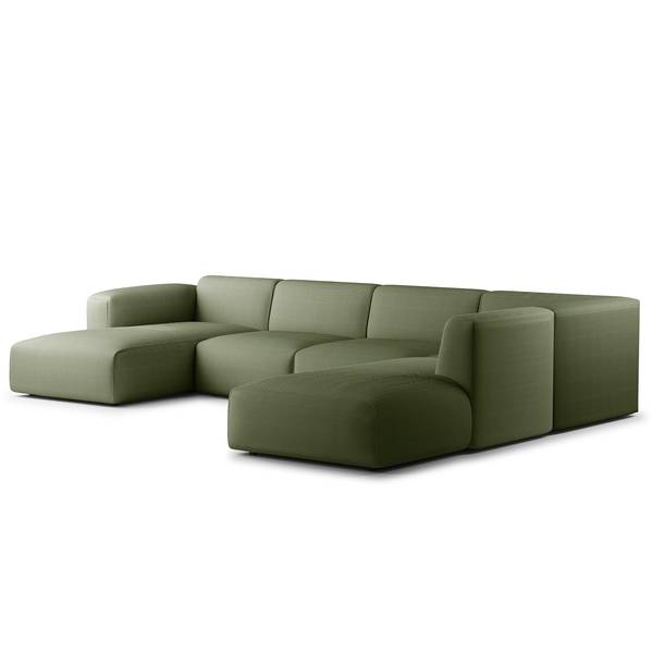 Wohnlandschaft HUDSON Cordstoff Snor: Grün - Longchair davorstehend links / Ottomane rechts