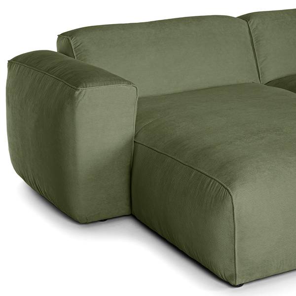 Wohnlandschaft HUDSON Cordstoff Snor: Grün - Longchair davorstehend links / Ottomane rechts