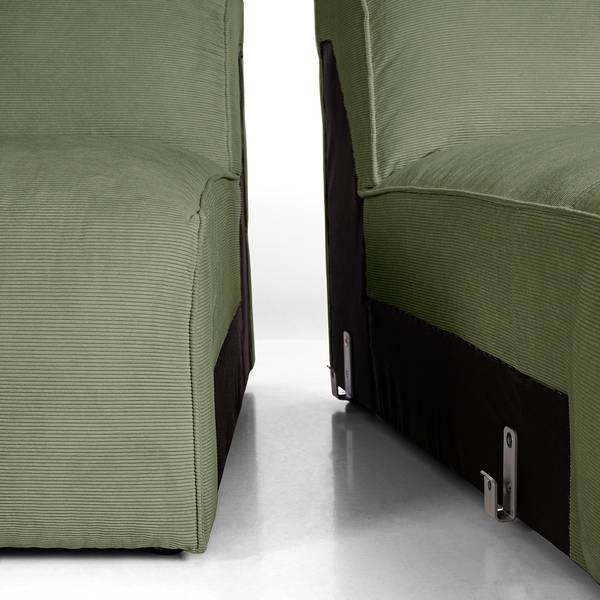 Wohnlandschaft HUDSON Cordstoff Snor: Grün - Longchair davorstehend links / Ottomane rechts