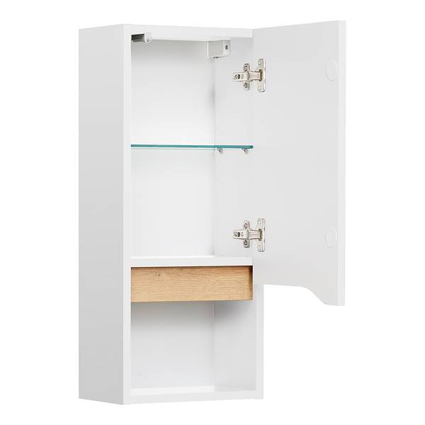 Badkamerset Tiberio IX (5-delig) zijdeglas wit / Riviera eikenhouten look - met LED-strip