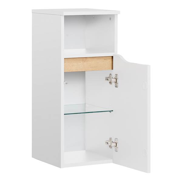 Badkamerset Tiberio IX (5-delig) zijdeglas wit / Riviera eikenhouten look - met LED-strip