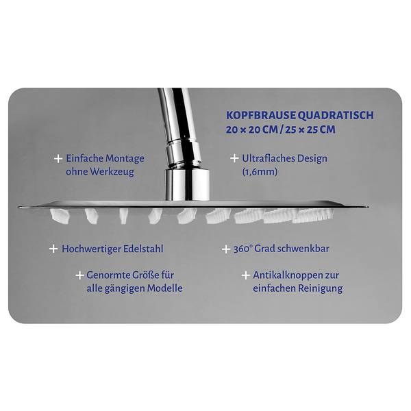 Soffione Rosenau Acciaio inox, spazzolato - 20 x 20 cm