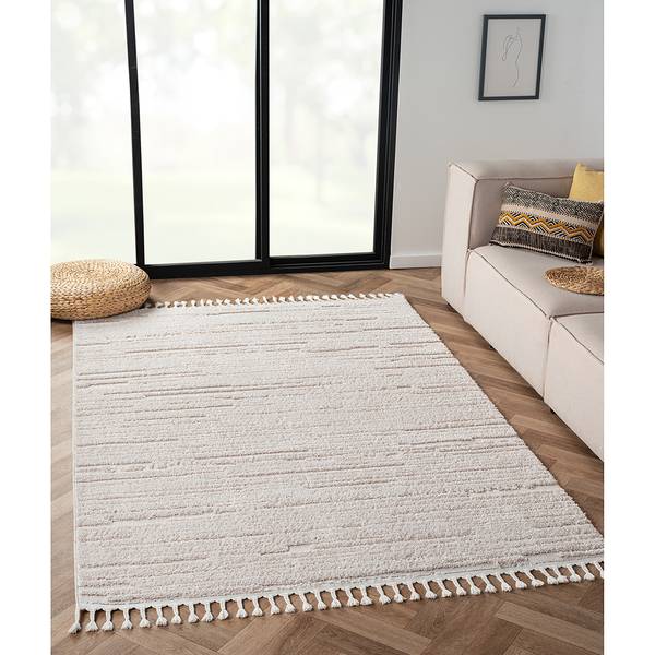 Kurzflorteppich Enya Polyester / Baumwolle - Weiß - 160 x 230 cm