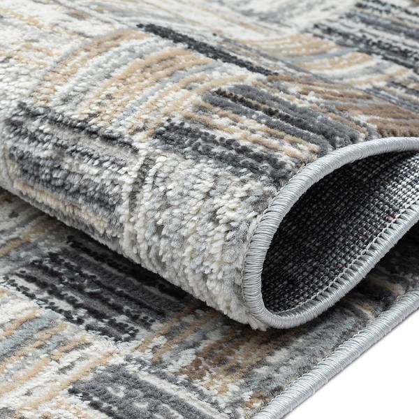 Laagpolig vloerkleed My Mood polyester/katoen - beige/grijs - 80 x 150 cm