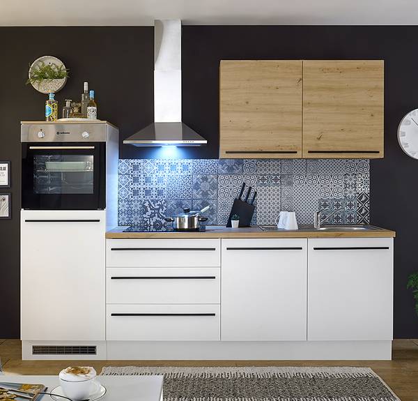 Küchenzeile Packwood Inklusive Elektrogeräte - Weiß / Eiche Artisan Dekor