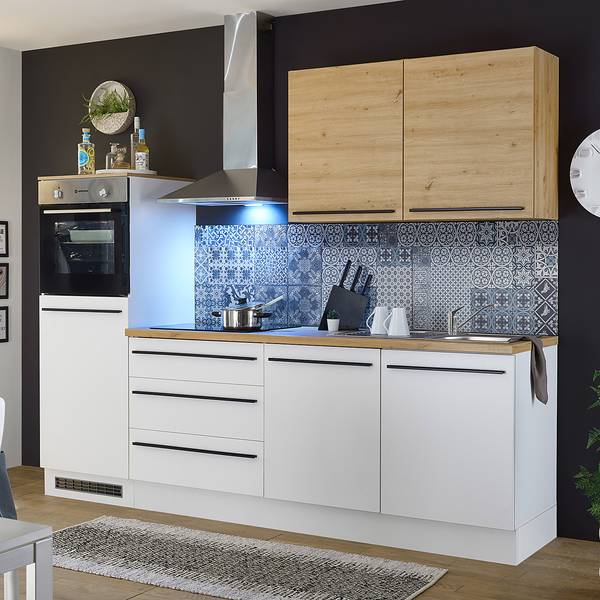 Küchenzeile Packwood Inklusive Elektrogeräte - Weiß / Eiche Artisan Dekor