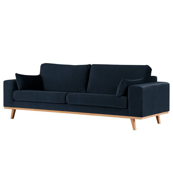 2-Sitzer Sofa BILLUND Samt Sadia: Dunkelblau - Buche Hell