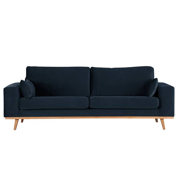 2-Sitzer Sofa BILLUND Samt Sadia: Dunkelblau - Buche Hell