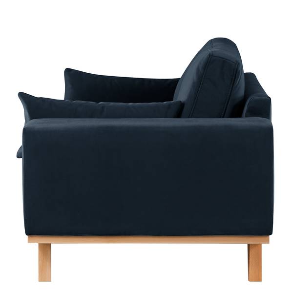 2-Sitzer Sofa BILLUND Samt Sadia: Dunkelblau - Buche Hell