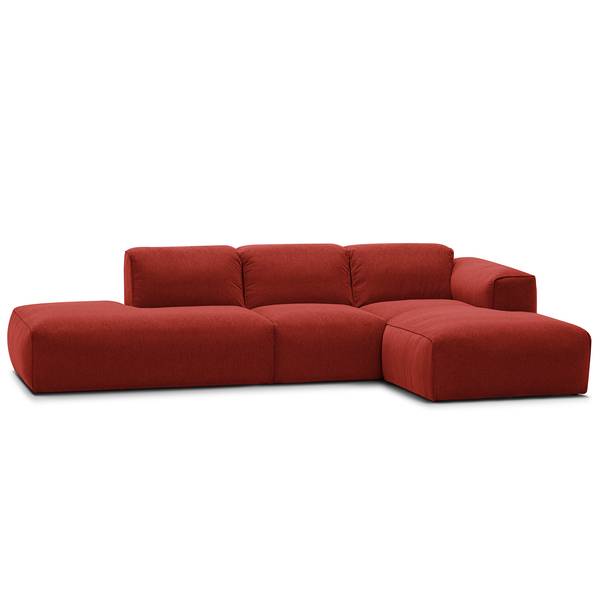 Canapé d’angle HUDSON avec méridienne Tissu Saia: Carmin - Méridienne courte à droite (vue de face)