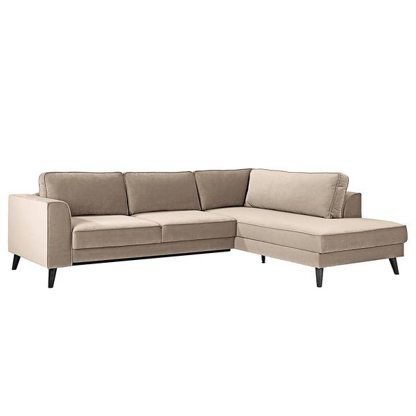 Hoekbank Venus Bay small met ottomane velours Cara: beige - ottomane vooraanzicht rechts - met slaapfunctie