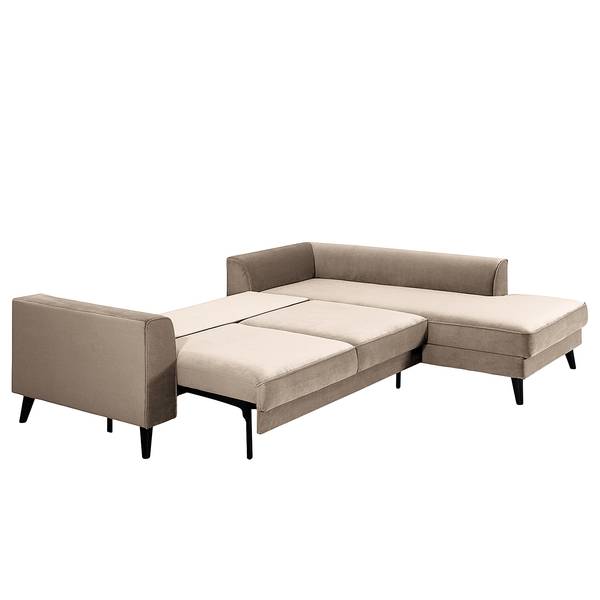 Hoekbank Venus Bay small met ottomane velours Cara: beige - ottomane vooraanzicht rechts - met slaapfunctie