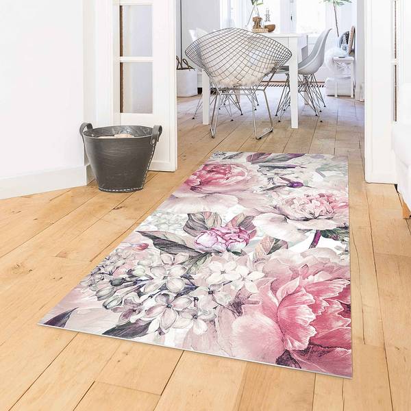 Tappeto Peonie acquarellate Vinile / Poliestere - 110 x 220 cm