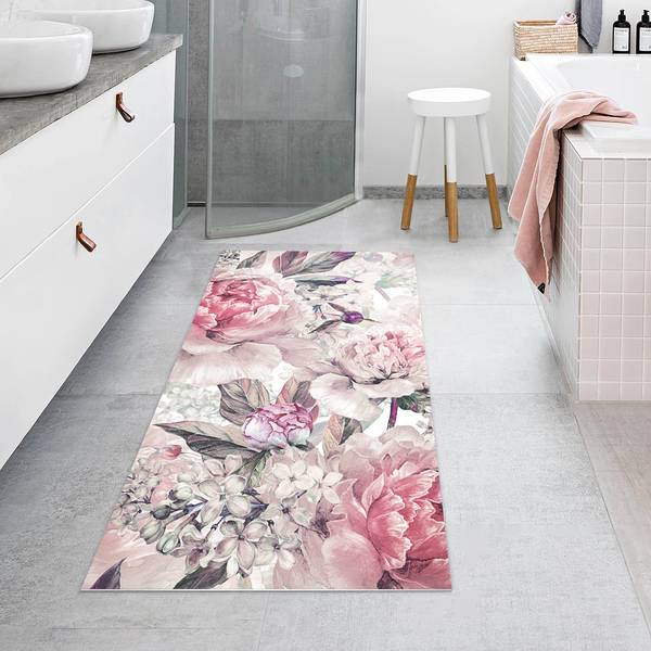 Tappeto Peonie acquarellate Vinile / Poliestere - 110 x 220 cm