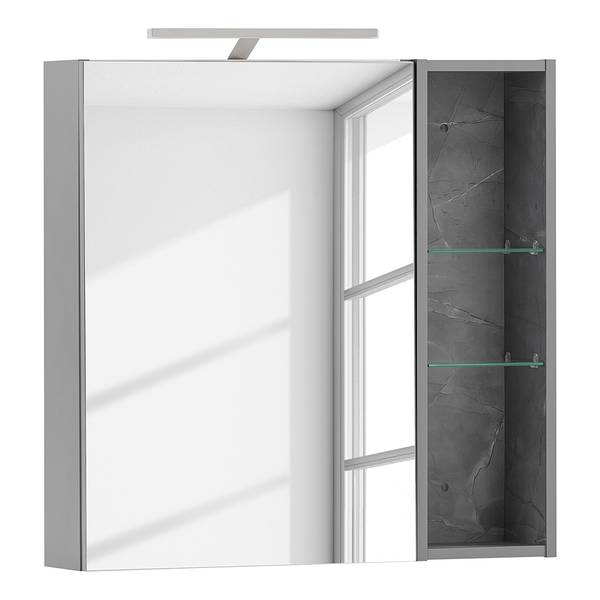 Armadietto a specchio Alessio Con illuminazione - Grigio platino / Effetto marmo grigio