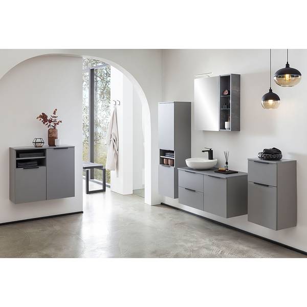 Armadietto a specchio Alessio Con illuminazione - Grigio platino / Effetto marmo grigio